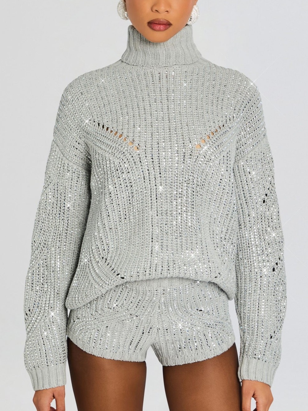 Retrofete Camden Turtleneck Sweater Grey Silver Sequin Embellished XL NWT